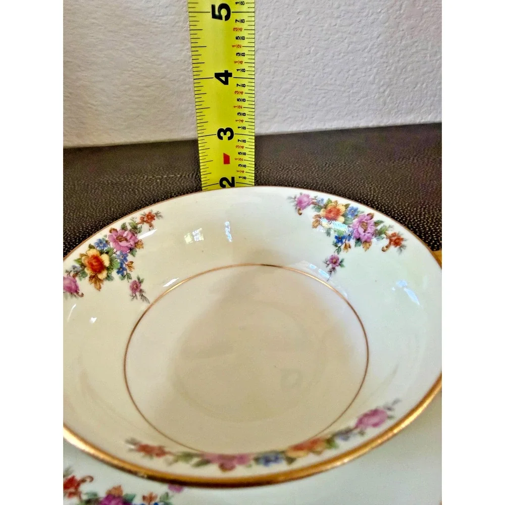 Vintage Jackson Featherweight Celia Cream Soup Bowl Saucer Floral Gold USA